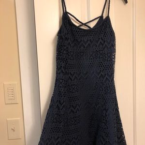 Lace patterned navy dress